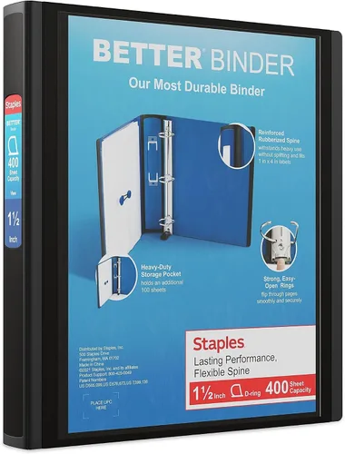 Vista 94 de Carpeta con anillos en forma de "D" de 1 pulgada para mejor visualización Staples, Negro