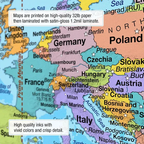 Vista 5 de BrightWay Educational - Juego de mapas desplegables para aulas intermedias de Estados Unidos y mundo [con paneles educativos] Mapas de pared