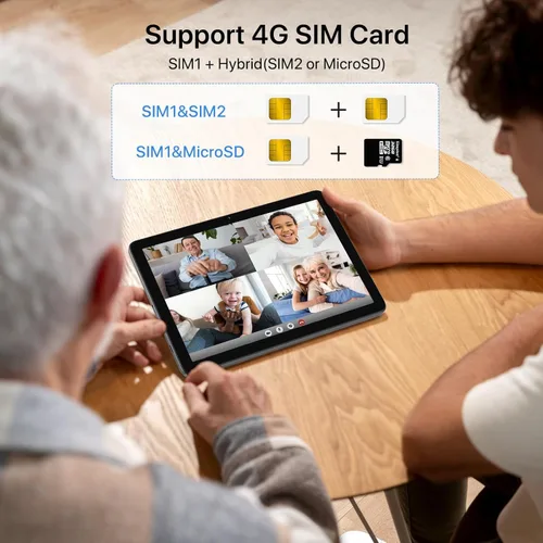 Vista 2 de Tablet Android de 10.1 pulgadas, 4G LTE Dual SIM, 24 GB de RAM, 256 GB de almacenamiento, soporta extensión de 1 TB, pantalla táctil IPS, cámara