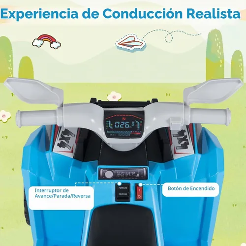 Vista 4 de Costzon Juguete ATV 2 en 1 6V para niños pequeños (con remolque, azul)