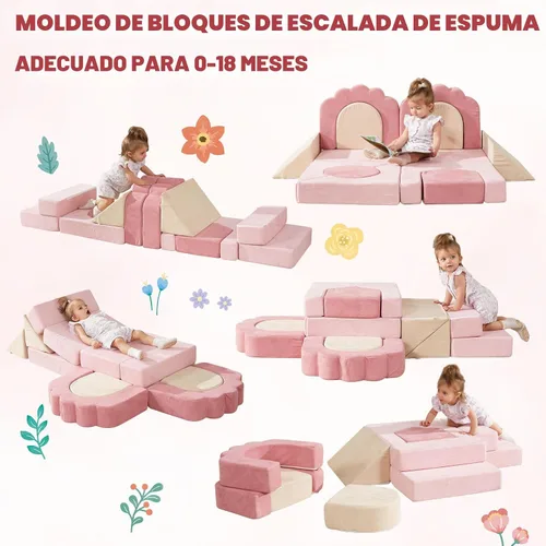 Vista 6 de Juguetes de espuma para trepar para niños pequeños, juego de actividades de escalada y gateo de 13 piezas, bloques de escalada suaves para niños
