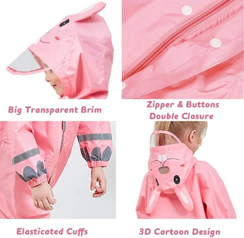 Vista 3 de SSAWcasa Toddler Rain Suit, Kids Muddy Play Buddies One Piece Hoodie Rain Jacket Coat Poncho Gear Coverall Baby Girl Boy