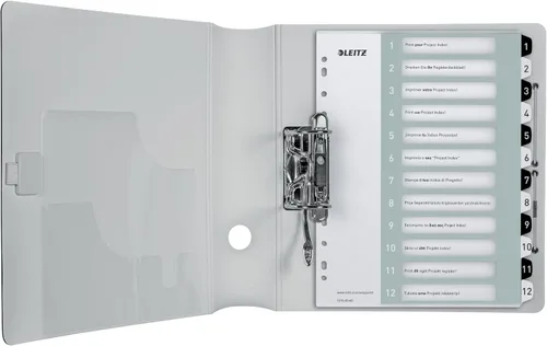 Vista 3 de Leitz Índice para A4, hoja de cubierta para PC y 12 divisores, pestañas con impresión numérica 1-12, extra anchas, blanco/negro, polipropileno, WOW