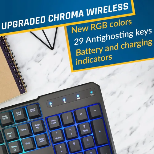 Vista 6 de KLIM Blaze & Chroma Wireless Bundle - Nuevo 2023 - Combo de teclado y mouse inalámbricos para juegos - Ergonómico duradero sensible - Teclado