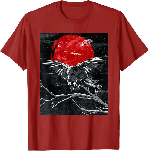 Vista 43 de Red Moon Raven - Camiseta japonesa de cuervo negro, Negro, S