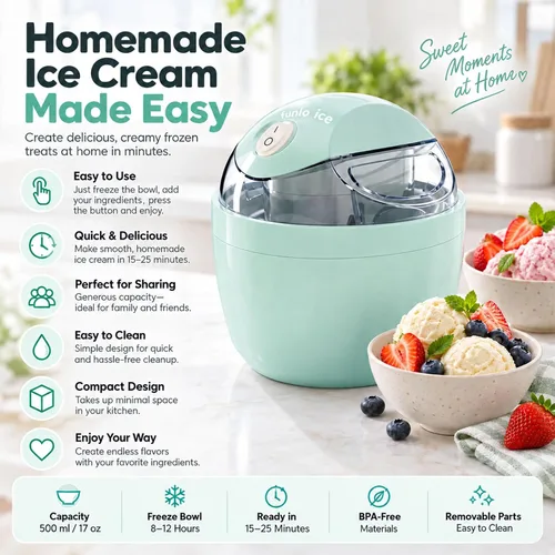 Vista 2 de FunloIceCream Maker, 1.5 cuartos de galón Mini máquina para hacer helados Azul