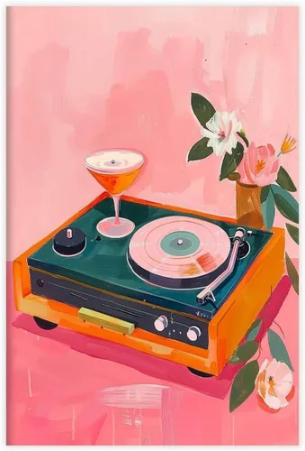 Vista 37 de YFET Tocadiscos vintage Y2K Room Flowers Pink Retro Music Lover Preppy Room - Póster artístico de pared y arte de pared, póster moderno