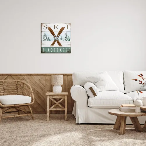 Vista 3 de Stupell Industries Ski Lodge - Lienzo decorativo para pared, diseño de bosque de árboles nevados, diseño de Elizabeth Tyndall, 24 x 24 pulgadas