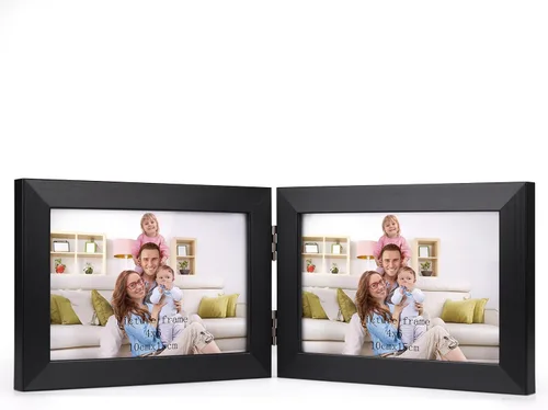 Vista 13 de Giftgarden Marco de fotos doble de 3.5 x 5 pulgadas, color marrón con pantalla de vidrio transparente, fotos de 5 x 3.5 pulgadas, marco plegable