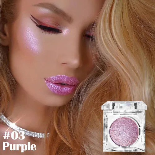 Vista 2 de Paleta de contorno de iluminador de brillo rosa morado, iluminador de cara camaleón, polvo iluminador de rostro, brillo de diamante, maquillaje