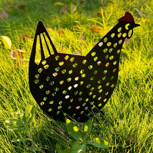 Vista 7 de AOZITA 5 piezas de 13 pulgadas de metal para patio de pollo para jardín, estaca decorativa hueca de animales de gallo, estatua de silueta, camino