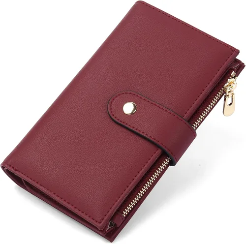 Vista 8 de yiijay Cartera para mujer con bloqueo RFID, de cuero vegano, triple pliegue, tarjetero para tarjetas de crédito, cartera de viaje con soporte