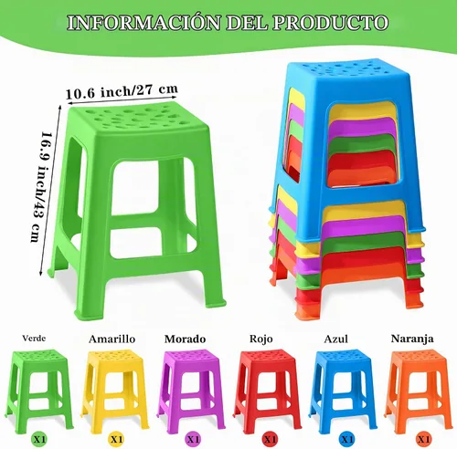 Vista 3 de TURSTIN Paquete de 6 taburetes apilables para aula, de plástico, coloridos, redondos, interiores y exteriores, asientos flexibles, sillas