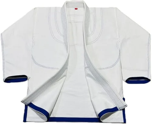 Vista 5 de Blanco Royal Blue Stitch Bjj Gi Jiu Jitsu Kimonos Gi 100% algodón Perl Weave 450GSM