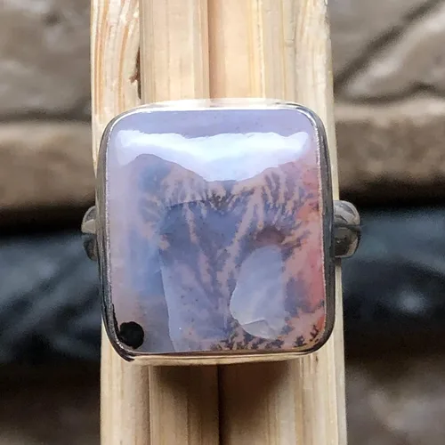 Vista 3 de Natural Scenic Dendritic Agate 925 Solid Sterling Silver Ring Size 7.25