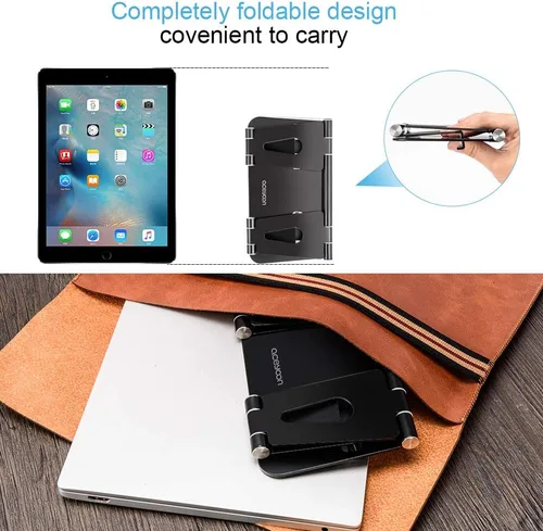 Vista 3 de aceyoon Soporte ajustable para tableta, soporte para iPad/teléfono celular para escritorio, soporte de aleación de aluminio para 2 teléfonos o una