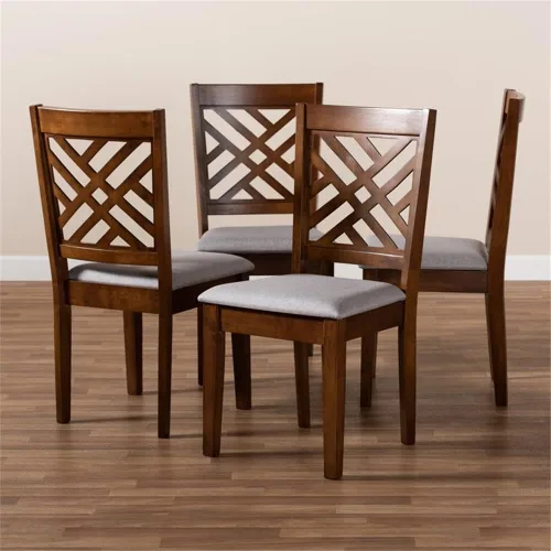 Vista 6 de BOWERY HILL Silla de comedor de madera moderna de 18.5 "en marrón/gris (juego de 4)