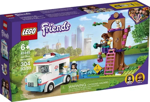 Vista 4 de LEGO Friends Vet Clinic Ambulance 41445 Kit de construcción; juguete coleccionable con ambulancia, juguetes de conejo y gatito, kit de veterinario