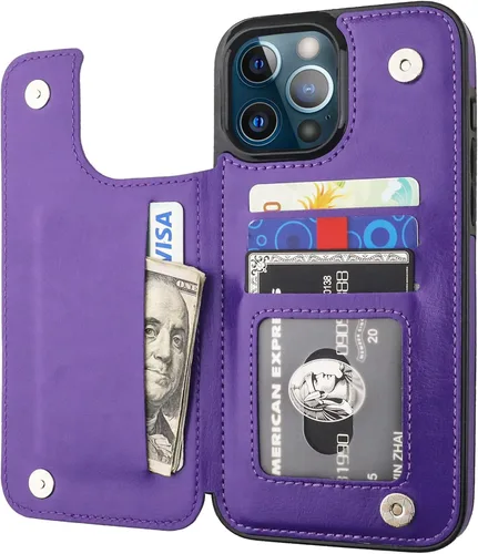 Vista 11 de ONETOP Compatible con iPhone 13 Pro Max Funda Tipo Cartera con Tarjetero, Cuero PU con Soporte Ranuras para Tarjetas, Doble Cierre Magnético y Negro
