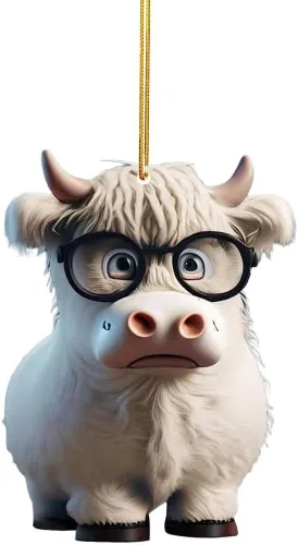 Vista 8 de Ochine Lindo colgante de coche de vaca de dibujos animados para decoración del árbol del hogar, adorno de árbol de Navidad, regalo de decoración