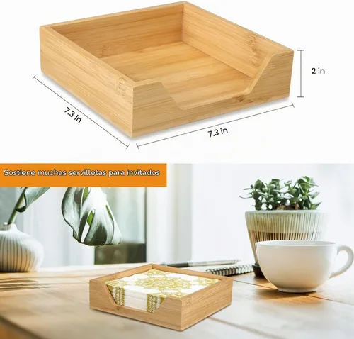 Vista 7 de [Usado] Servilletero de bambú para mesa de baño, bandeja para toallas de invitados, bandeja de servilleteros planos de cocina, servilleteros