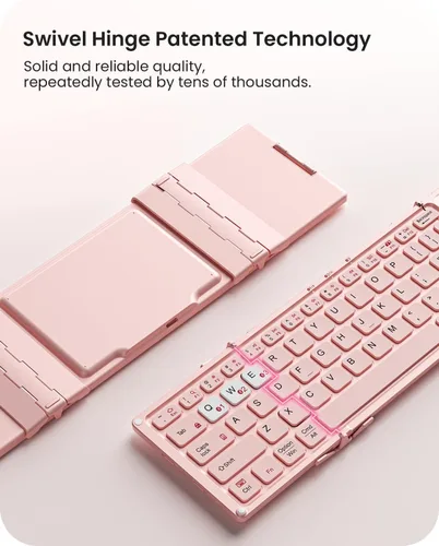 Vista 7 de Artciety - Teclado Bluetooth plegable, portátil e inalámbrico con panel táctil más grande, teclado plegable de bolsillo rosa para MacOS, Android