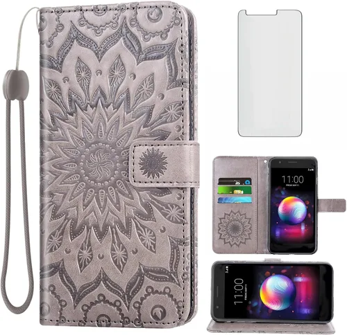 Vista 8 de Funda de teléfono para LG K30 2018 5.3/Premier Pro LTE/Phoenix Plus/Harmony 2/K10/Xpression cartera con protector de pantalla de vidrio templado Oro