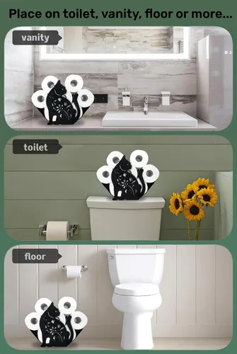 Vista 4 de Soportes de papel de metal para gatos, divertidos soportes de almacenamiento de papel de animales negros para interiores y cocina, almacenamiento