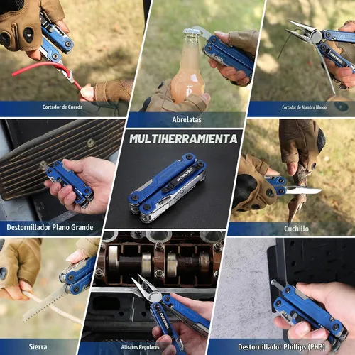 Vista 7 de WORKPRO - Alicates multiherramienta 18 en 1, cuchillo de bolsillo, 2 cerraduras de seguridad, EDC, azul Gifts for Men Dad Women Wife, Stainless