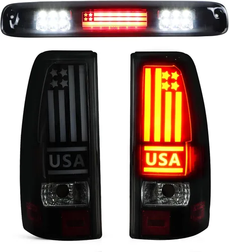 Vista 8 de Kit de luz trasera + tercera luz de freno para Chevy Silverado 1500 2500 HD 1999-2002, para GMC Sierra 1500 2500 HD Fleetside 1999-2003, luces Lente