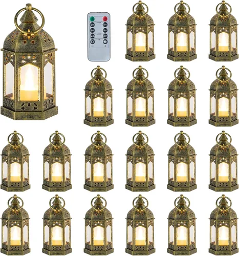 Vista 9 de Hewory 10 mini linternas doradas para decoración de fiestas, velas LED