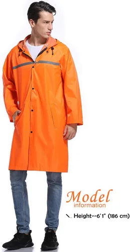 Vista 2 de Chaqueta de lluvia de seguridad larga con capucha para hombre, impermeable, poncho de emergencia