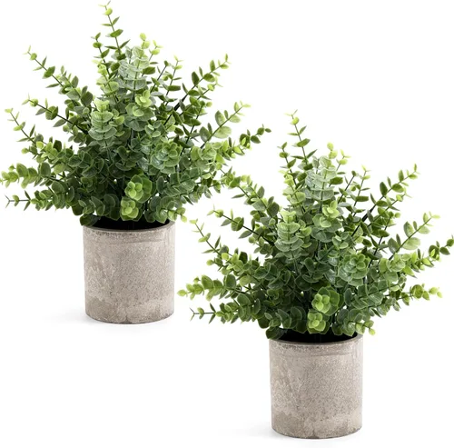 Vista 13 de Coferset 2 Pack Small Fake Plants Eucalyptus Potted,Black Negro-pequeño