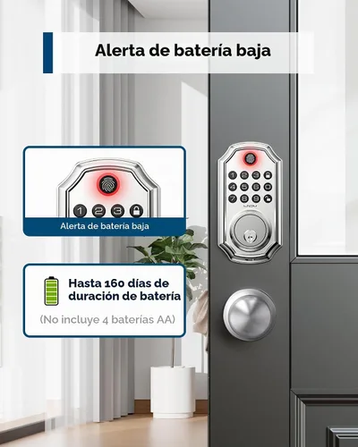 Vista 7 de Cerradura de puerta de entrada sin llave con mango, juego de cerradura de puerta delantera con control de aplicación, cerradura de puerta de código