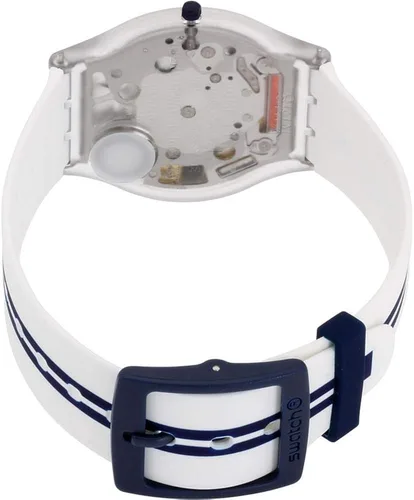 Vista 3 de Swatch piel movimiento de cuarzo esfera plateada reloj unisex SFE112