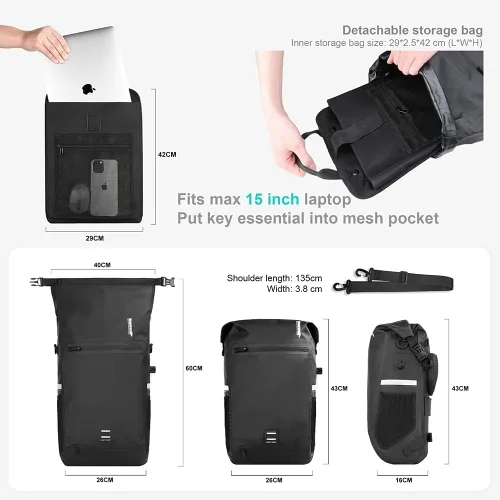 Vista 2 de Rhinowalk Bolsa de Bicicleta Impermeable Bolsa de Alforja Convertible - 2 en 1 Bolsa de Sillín para Bicicleta Bolsa de Hombro Bolsa de Alforja