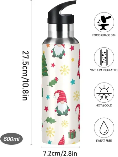Vista 9 de Cute Christmas Gnomes Red Hats Insulated Stainless Steel Water Bottle with Straw 32 Oz, BPA-Free Sport Water Bottle Leakproof Water Bottles