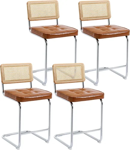 Vista 11 de ONEVOG Juego de 3 taburetes de bar de 26 pulgadas de altura de mostrador para cocina, modernas sillas tapizadas de ratán de mediados de siglo