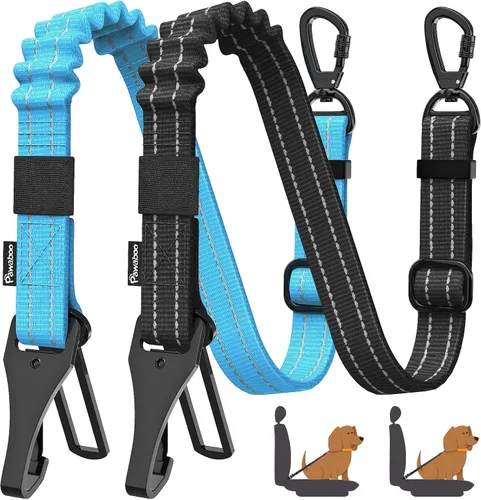 Vista 23 de Cinturón de seguridad para perros Pawaboo para coche, cinturón de seguridad para mascotas con reposacabezas y doble correa, 360° sin enredos para 2