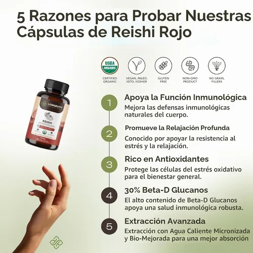 Vista 2 de Extracto de suplemento de cápsulas de hongos Reishi orgánicos Ganoderma