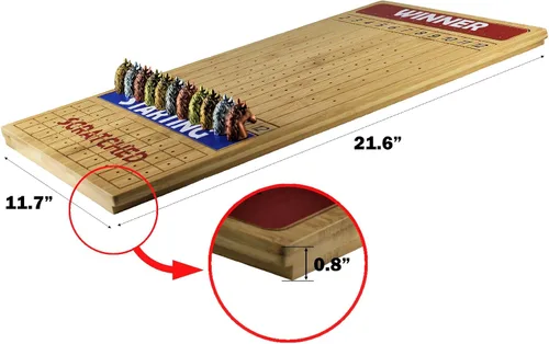 Vista 5 de Juego de mesa de carreras de caballos de metal con tablero de juego de madera gruesa y maciza de carreras de caballos (22 pulgadas, natrual), 11