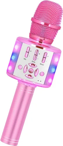 Vista 14 de Amazmic Máquina de Micrófono de Karaoke para Niños, Micrófono Bluetooth Portátil, Micrófono de Karaoke Inalámbrico de Mano con Luces LED, Regalo