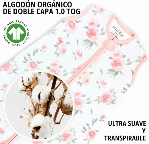 Vista 2 de Manta de algodón orgánico para bebé, saco de dormir 0.5 TOG 0-6 meses, paquete de 2 unidades Rosette