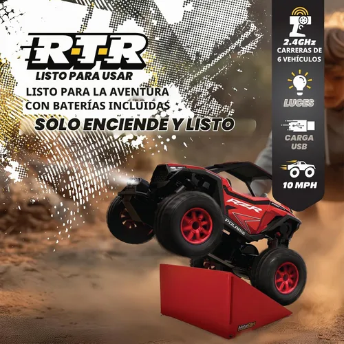 Vista 5 de Carro a Control Remoto/UTV, 2WD Introducción a Hobby RC Polaris RZR - Escala 1:43, 2.4GHz - Rojo - Control Remoto con Función de Gatillo, Caja