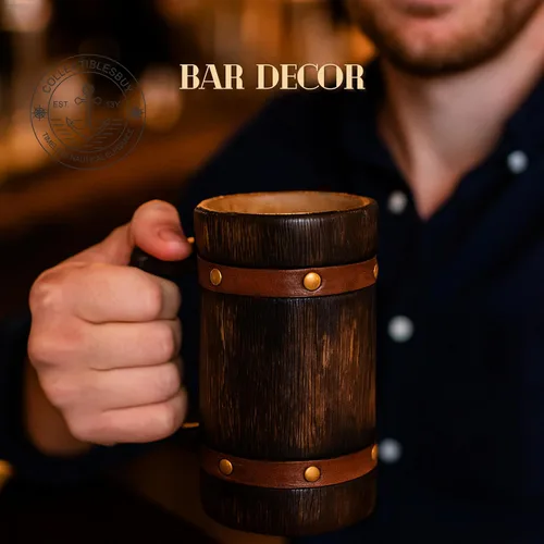 Vista 5 de collectiblesBuy Taza de cerveza de madera medieval rústica, hecha a mano, jarra vintage para cerveza, café y aguamiel, regalo ecológico