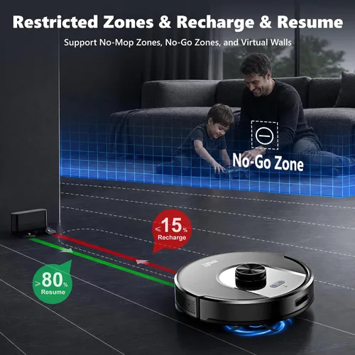 Vista 6 de Tikom Robot Aspirador y fregona Combo, 6000Pa Aspirador Robótico Automático Pitch Black