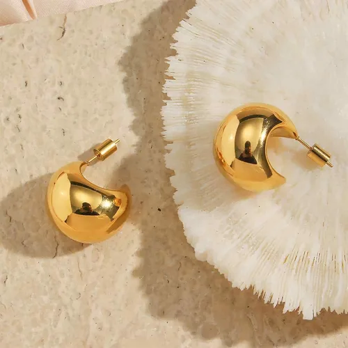 Vista 12 de Aretes de aro gruesos de oro para mujer, chapados en oro de 14 quilates, aretes de aro triple, hipoalergénicos, a la moda, aretes de aro gruesos