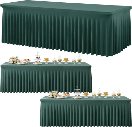 Vista 22 de Paquete de 3 Manteles de Spandex Azul Bebé para Mesas Rectangulares de 6 Pies, Falda de Mesa Azul Elástica Ajustada de 6 Pies para Fiestas de Boda
