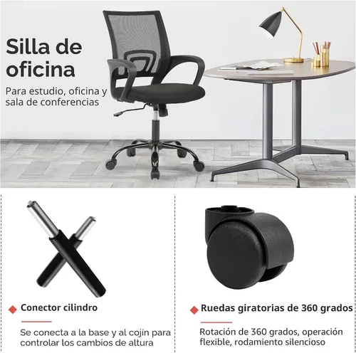Vista 6 de PayLessHere Silla de Oficina para Computadora Ergonómica Económica Silla de Escritorio Ajustable Cómoda de Respaldo Medio de Trabajo con Ruedas