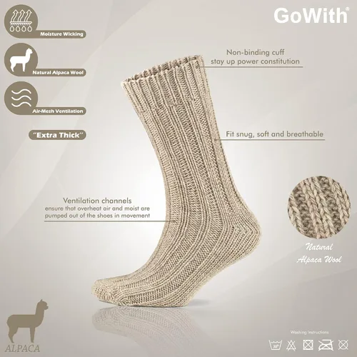 Vista 3 de GoWith Alpaca Wool Socks for Men & Women, Extra Thick Loose-Fit Thermal Warm Socks, Alpaca-Merino Blend Cozy Winter Socks